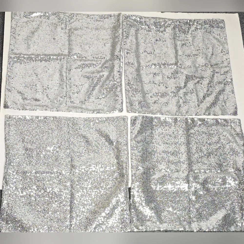 4 Silver Sequin Decorative Pillow Covers 18x18 Silver Sparkle